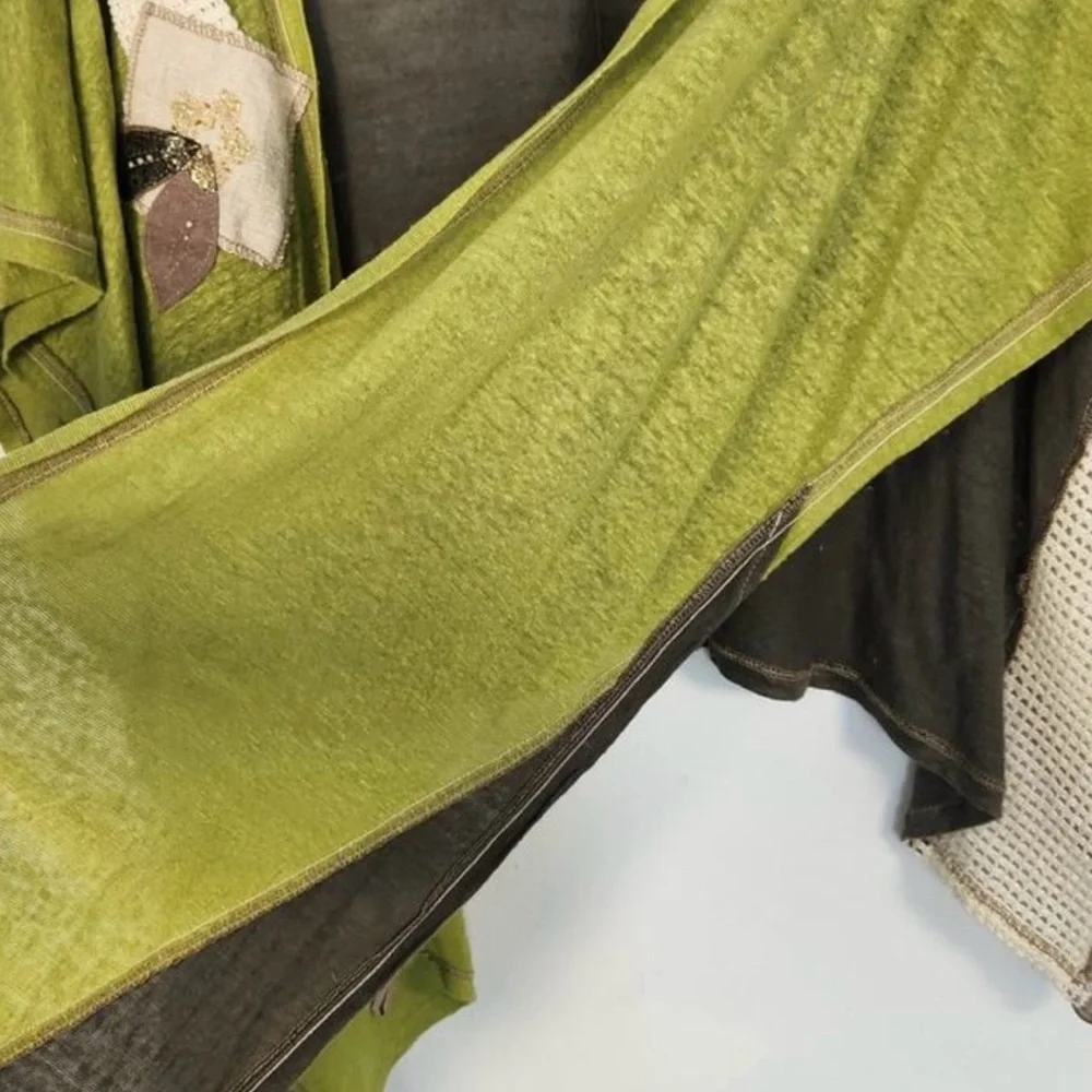 Madeleinene Gaucher Green Euro Linen Made in Quebec Wrap Poncho Art Wear EUC